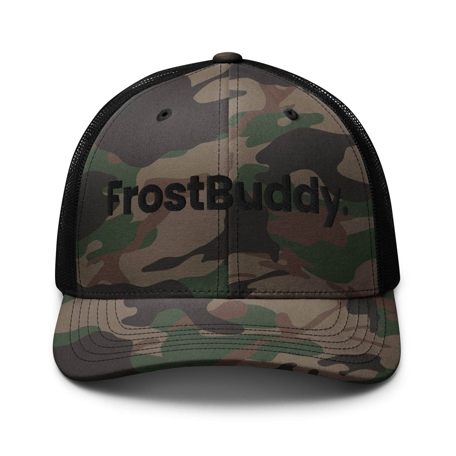Frost Buddy  Camo/Black Logo Camouflage Trucker Hat #color_camo/black