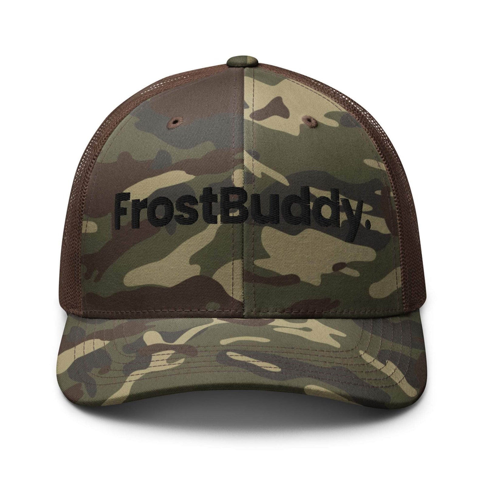 Frost Buddy  Camo/Brown Logo Camouflage Trucker Hat #color_camo/brown