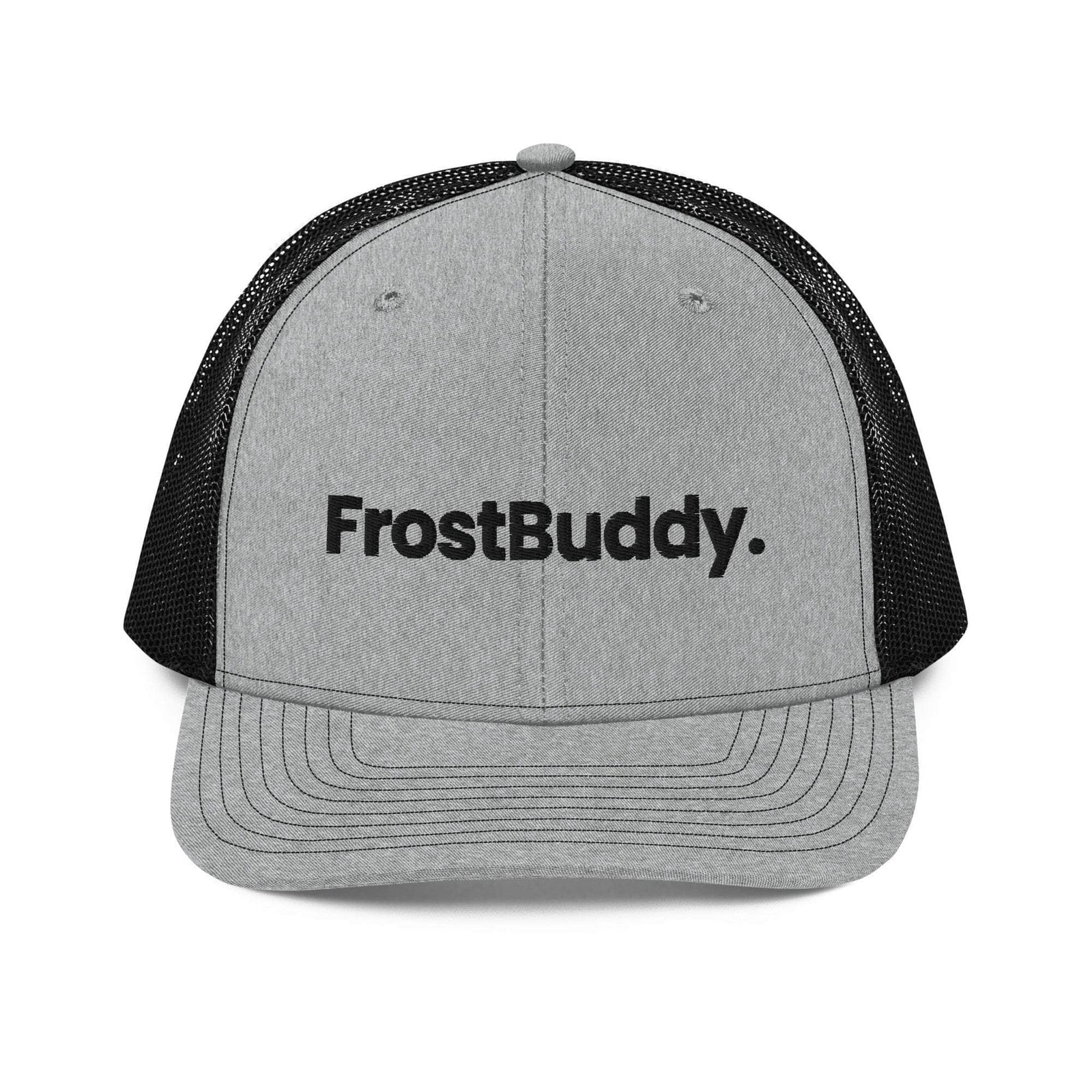 Frost Buddy  Heather Grey / Black Logo Trucker Cap #color_heather grey / black