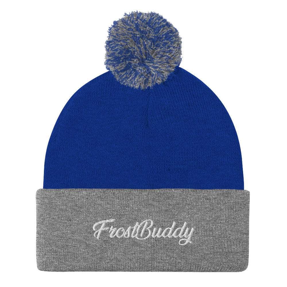 Frost Buddy  Royal/ Heather Grey Elegant Pom-Pom Beanie #color_royal/ heather grey